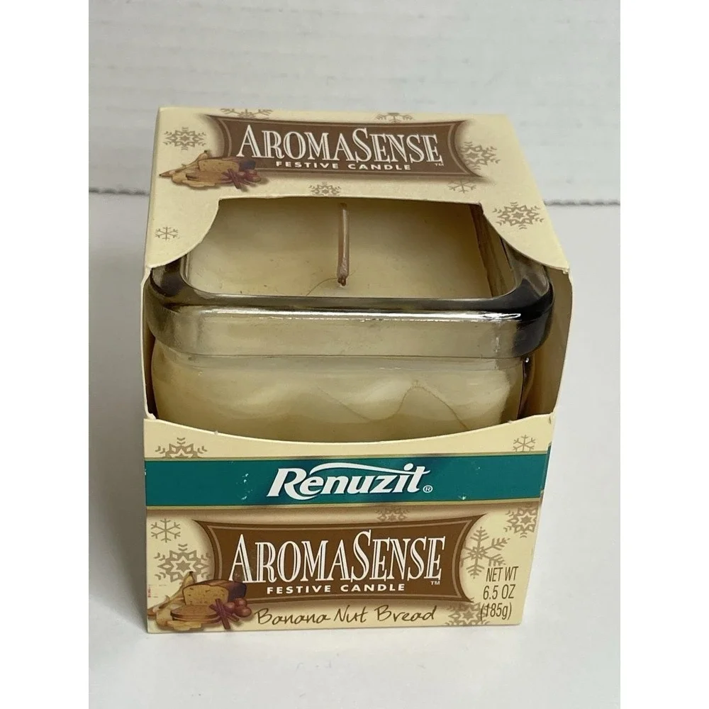 VTG Renuzit Aromasense  Banana Nut Bread Glass Candle, 6.5 Oz NOS 2000